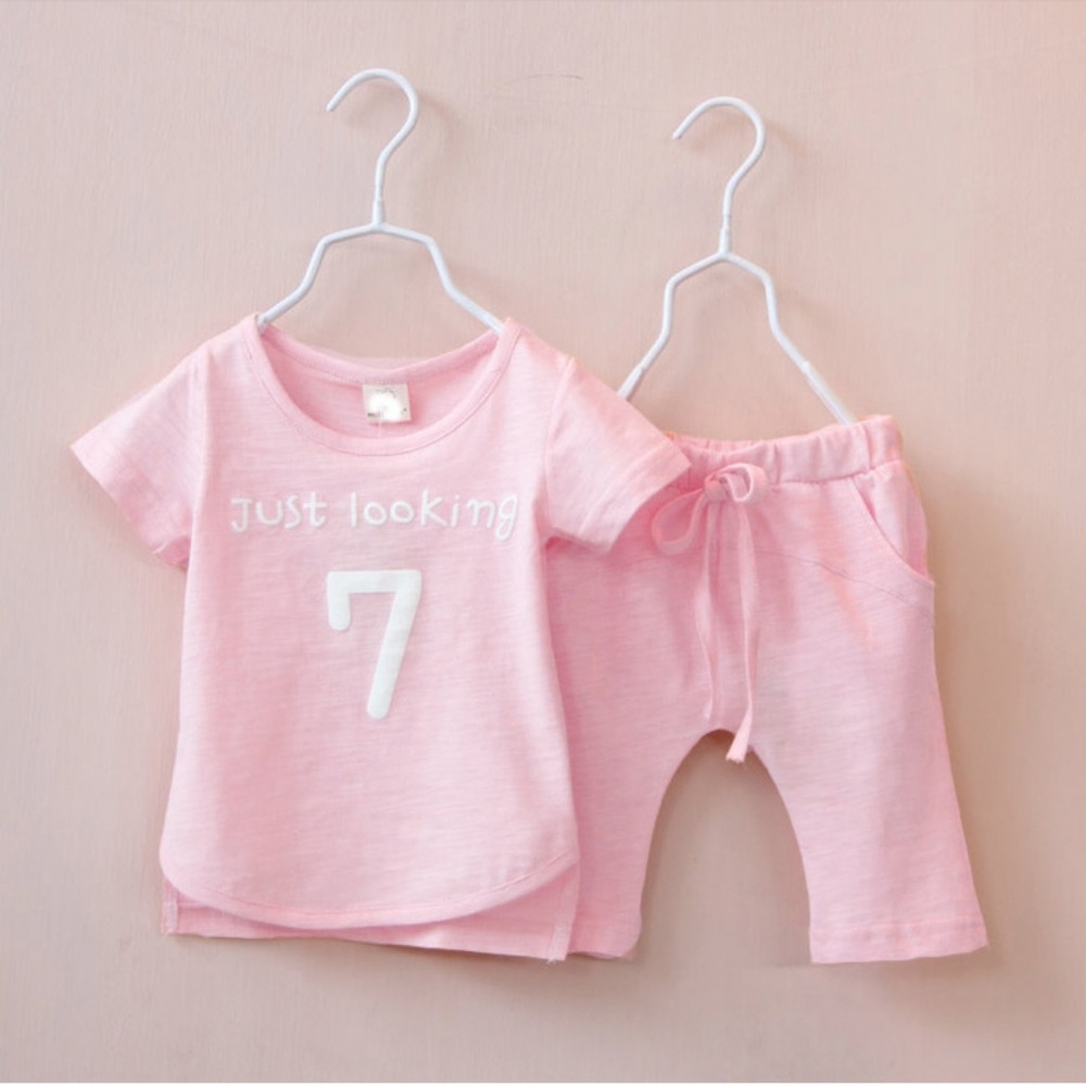 Girls Summer Clothing Sets Outfit Pink Pajama Sets
